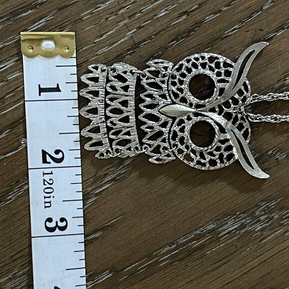 Silver Tone Owl Necklace Jointed Costume Fashion Estate Jewelry - Picture 6 of 7